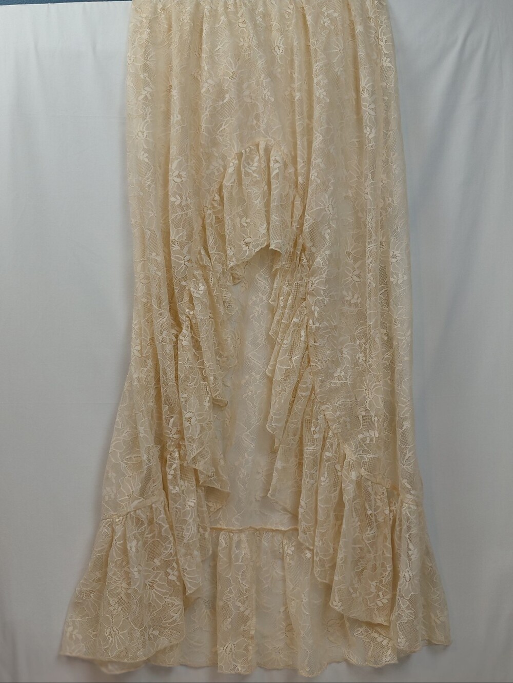 Peppermayo Sheer Maxi Skirt Size S/M Cream Lace Ruffle
